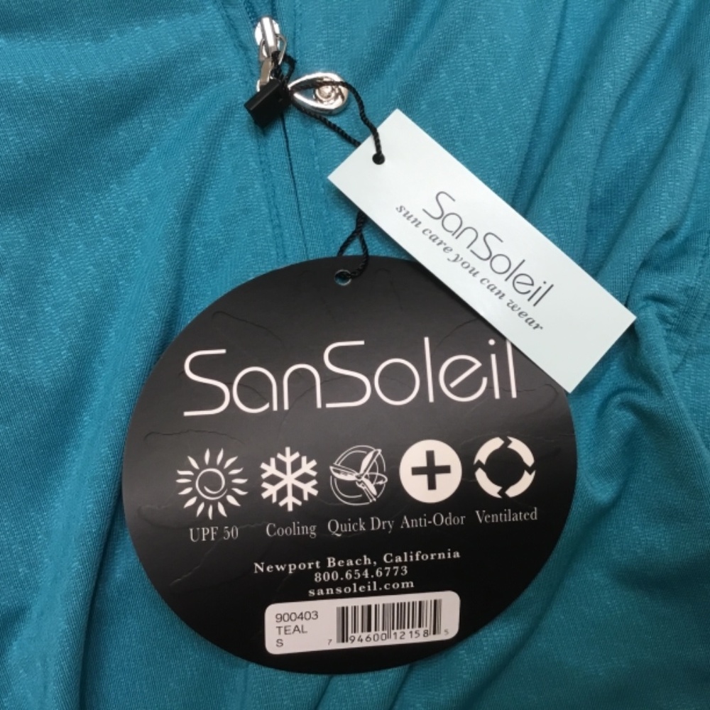 SanSoleil Women's Long Sleeve Top Small 1/4 Zip Teal Pullover - Picture 6 of 6